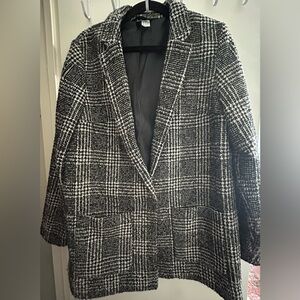 H&M Black and White Plaid Coat